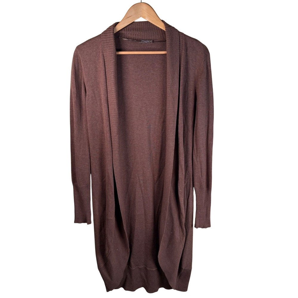 J.McLaughlin Cardigan Women Med Brown Cashmere Blend Open Front Longline Sweater